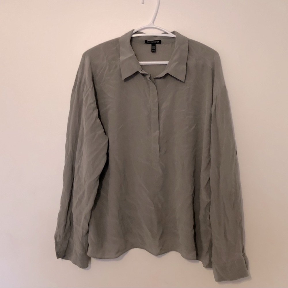 Eileen Fisher Silk Long Sleeve 3/4 Button Down Blouse